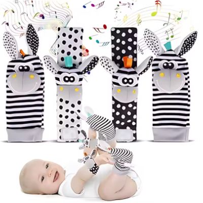 hochet bébé noir rayé donkey bébé souriant