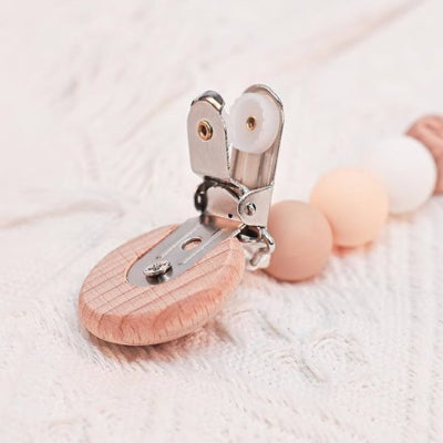 Attache tetine bois naturel clip métal sécuritaire