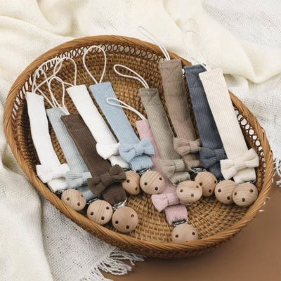 Attache tétine en coton et bois couleur
