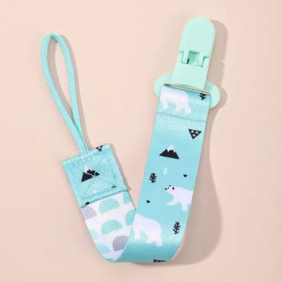 Attache tetine en silicone turquoise design ours blanc