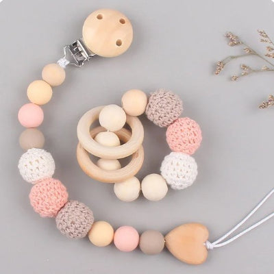 Attache tétine rose blanc  beige élégante