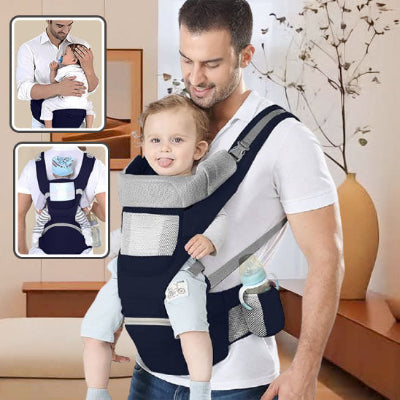 porte bébé physiologique bleu adaptable pour portage ventral dorsale avec papa