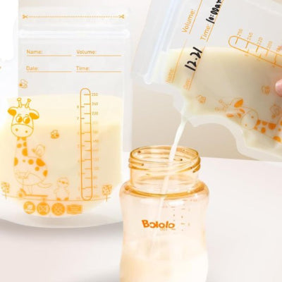 Sachets conservation lait maternel motif girafe transparent avec graduation biberon 