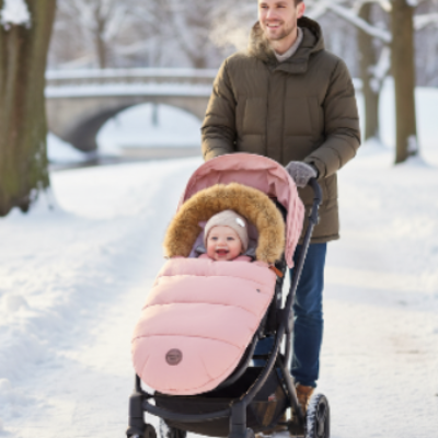 Bébé confortable dans la chancelière rose
