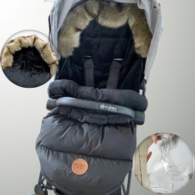 Chancelière-noire-ceinture-sécurité-imperméable-poussette-fourrure