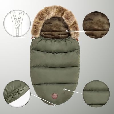 Chancelière-vert-olive-fermeture-glissière-fourrure-doublure-polaire