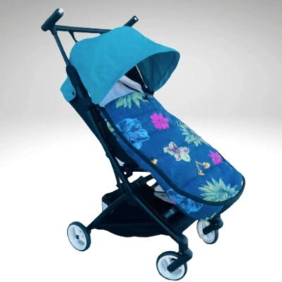 Chancelière-pour-poussette-auvent-bleu-tissu-fleurs