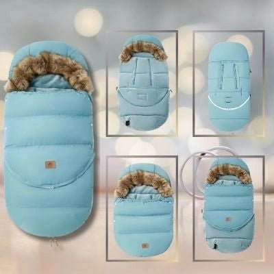 Chancelière-poussette-Turquoise-fermeture-glissière-fourrure