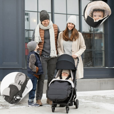 Chancelière poussette - Doublure amovible enveloppe bébé avec famille heureuse en promenade l'hiver