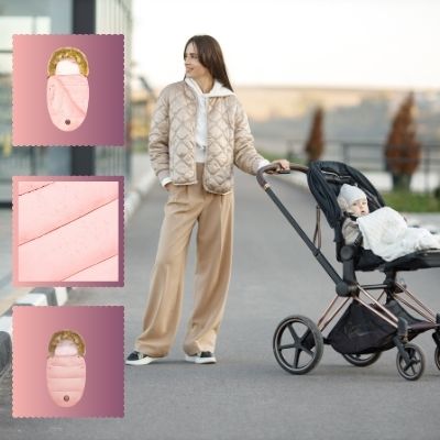 Chancelière-rose-doublure-poussette-fourrure-bébé