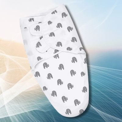 Couverture-d'emmaillotage-blanc-motif-éléphant-attaches-velcro