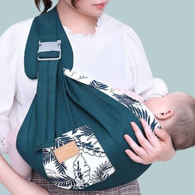 Écharpe de portage vert avec pochette  confortable pour bébé couché dedans