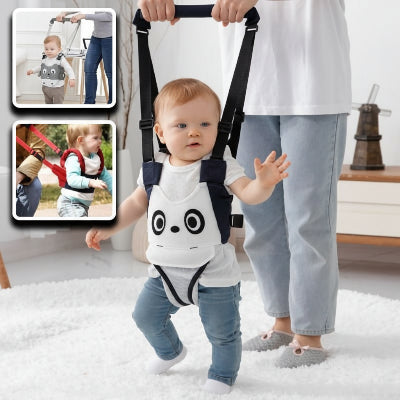 harnais-pour-bebe-blanc-motif-panda-bretelles-noires-bébé-marche-dans-salon