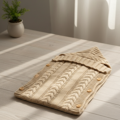 Nid d'ange bébé en tricot beige