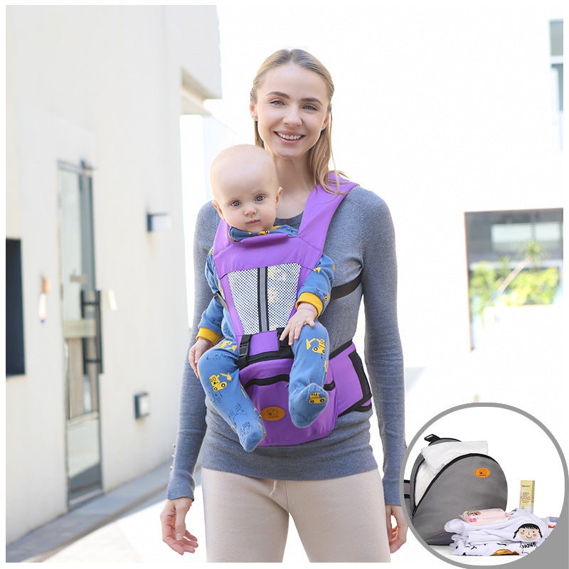 porte bebe mauve maman souriante portage ventrale de bébé 