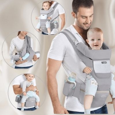 porte-bebe-physiologique-gris-position-portage-bras-tabouret-lambaire-devant-bretelles