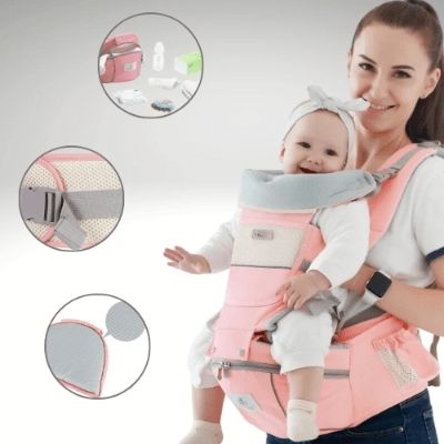 porte-bebe-physiologique-rose-lingettes-tissu-ceinture-bebe-souriant