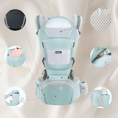porte-bebe-physiologique-vert-telephone-tissu-respirant-biberon-lingettes
