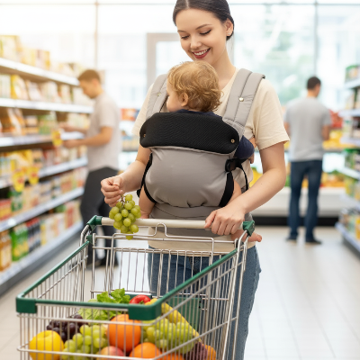 porte bébé gris Utilisation quotidienne super marché