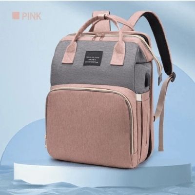 sac-a-dos-a-langer-rose-bretelles-fermeture-glissière