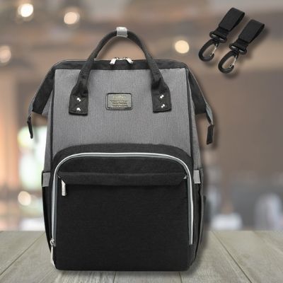 Sac-à-langer-à-dos-gris-noir-attaches-poussette