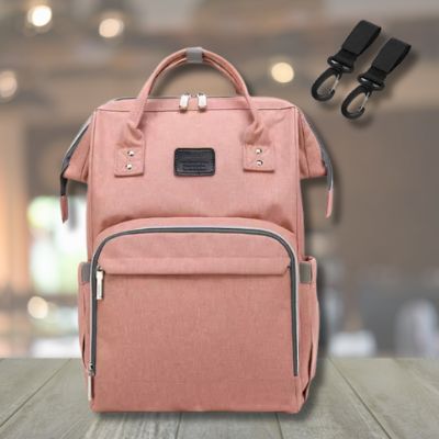 Sac-à-langer-à-dos-rose-fermeture-glissière-attaches-poussettes