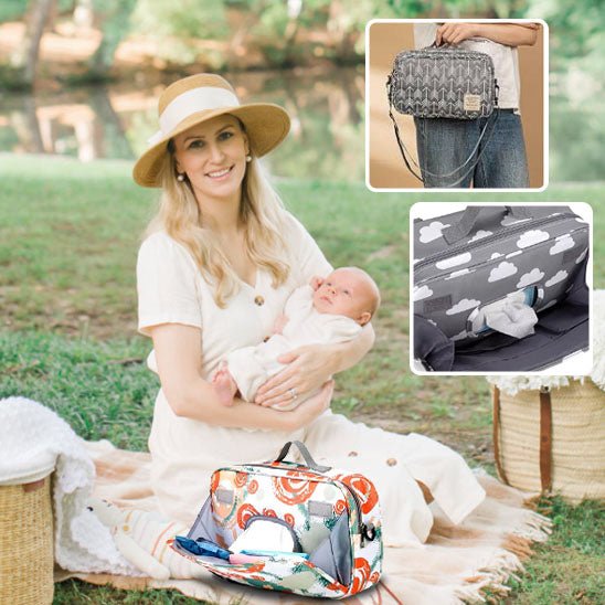 sac-a-langer-bébé-dans-bras-maman-souriante-lingettes-parc