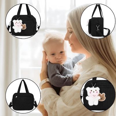 sac-à-langer-noir-bretelles-peluche-rose-calin-bebe-maman
